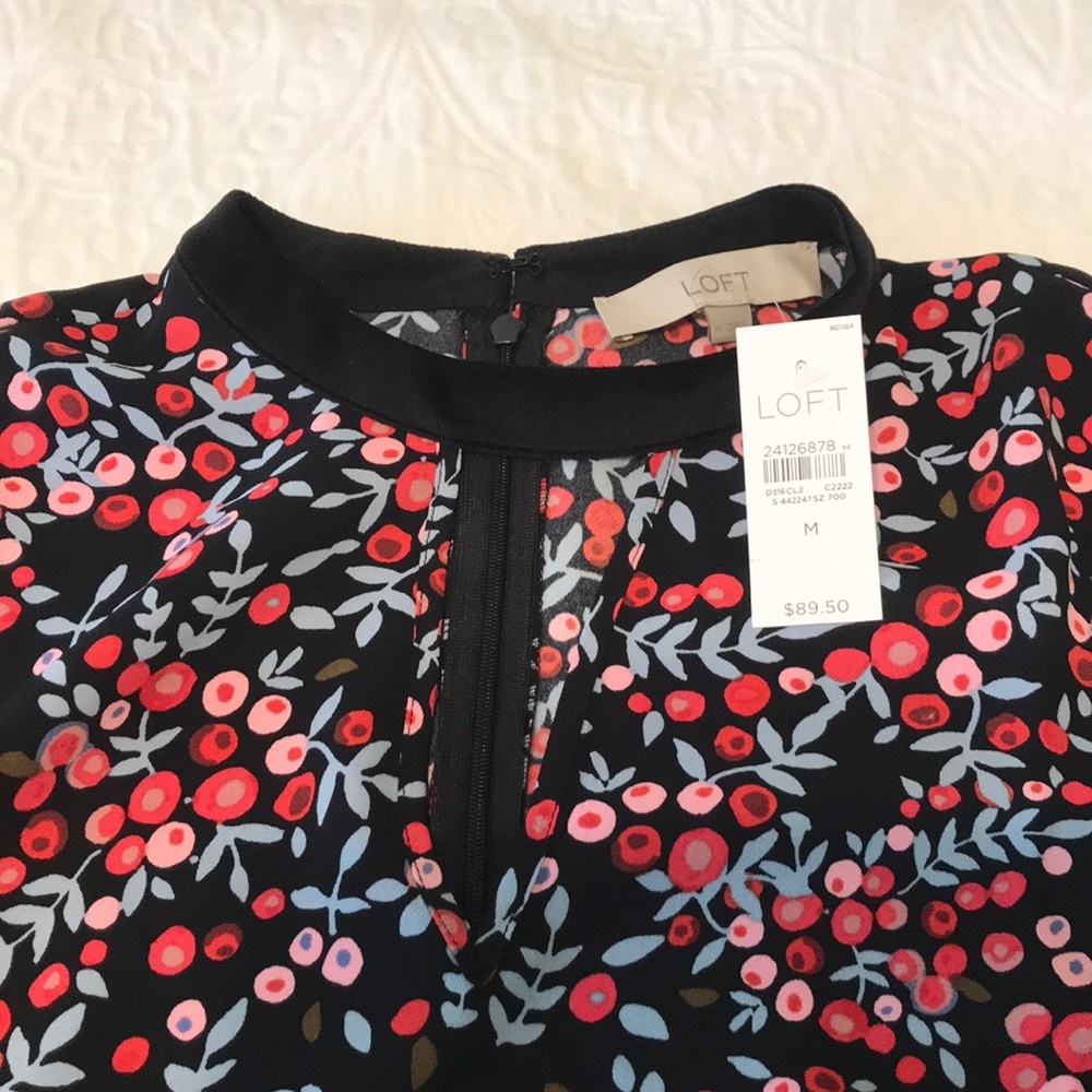 NWT LOFT Velvet Trim Winter Floral Dress M - Picture 5 of 6